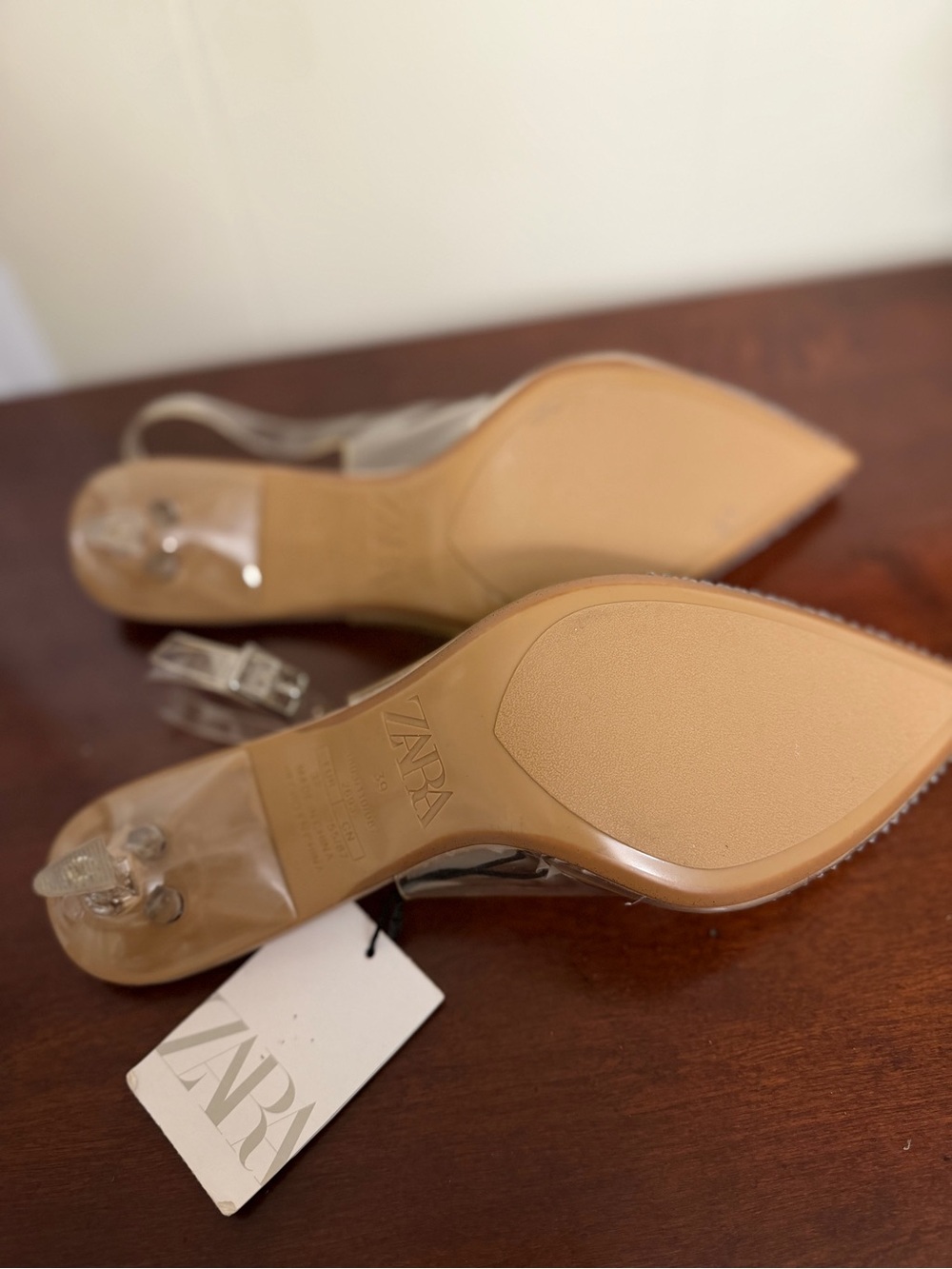 Zara Clear Vinyl Rhinestone Pointed Toe Slingback Kitten Heels US 8 NWT - Picture 9 of 12